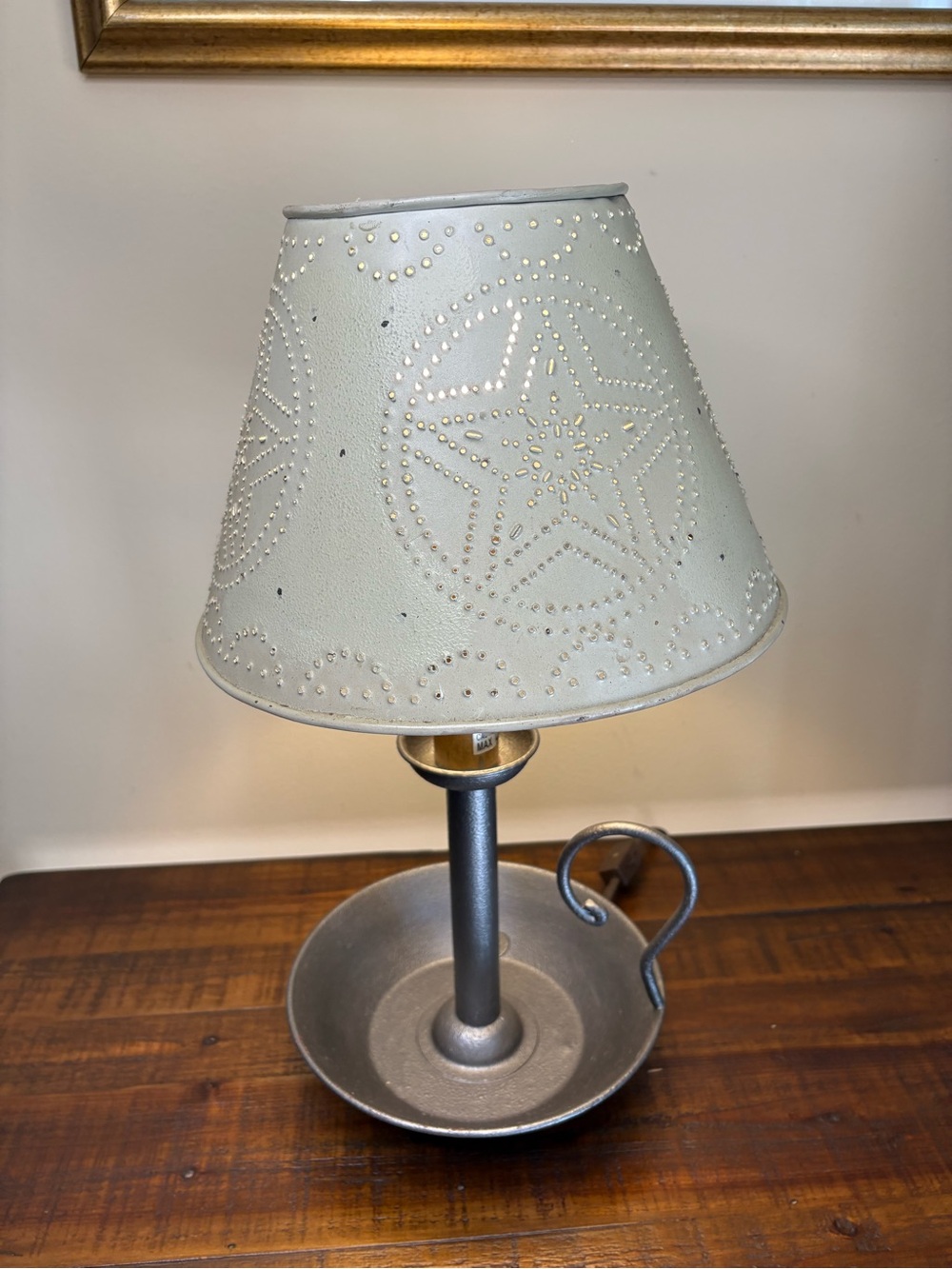 Farmhouse Primitive Punched Tin Colonial Star Quilt Chamber stick Lamp - Picture 2 of 12